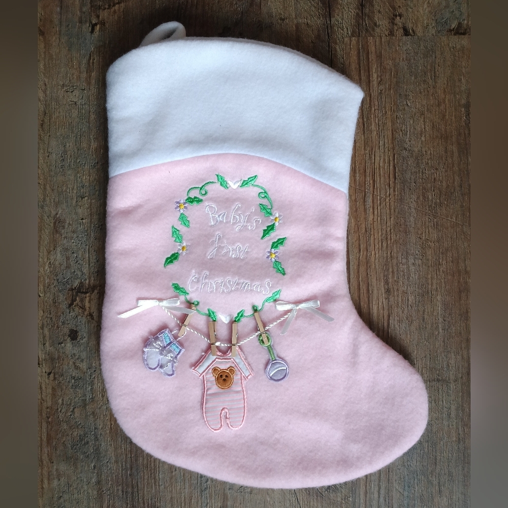 Pink & White Baby's First Christmas Stocking